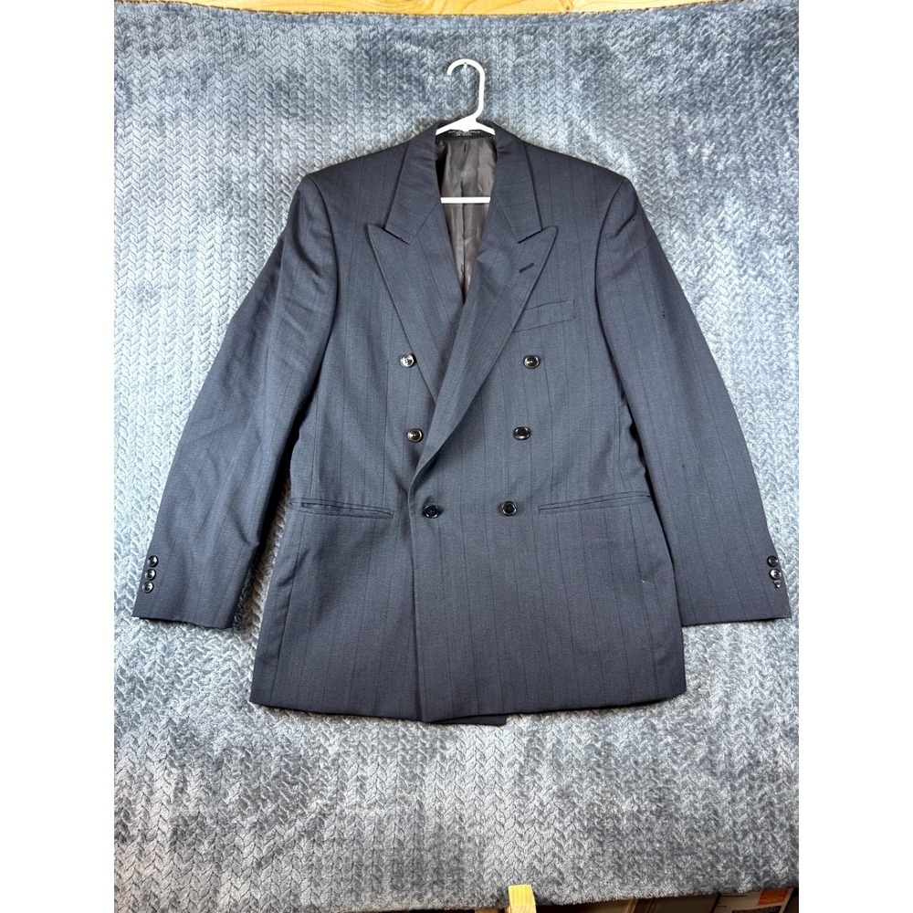 Jones New York Double Breasted Blazer Jacket Mens 40R Gray Pinstripe Wool